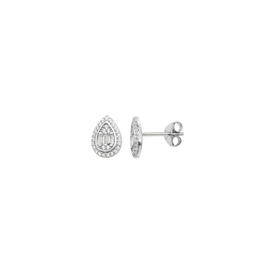 STERLING SILVER CUBIC ZIRCONIA TEAR SHAPED STUD EARRINGS