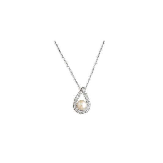 STERLING SILVER CUBIC ZIRCONIA TEARDROP WITH FRESHWATER PEARL NECKLACE