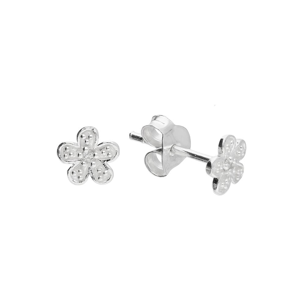 STERLING SILVER CUBIC ZIRCONIA TEXTURED FLOWER STUD EARRINGS