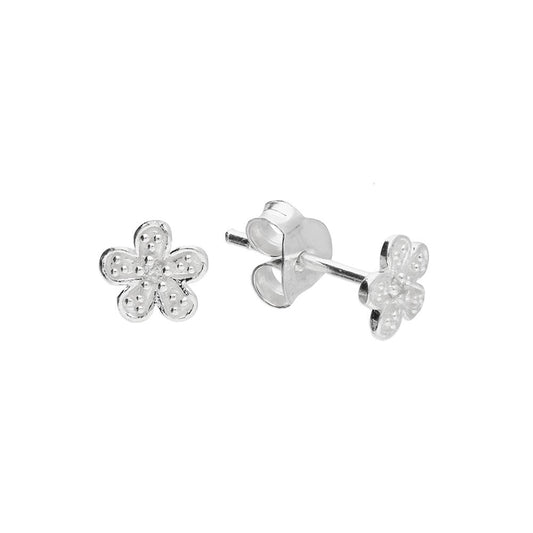 STERLING SILVER CUBIC ZIRCONIA TEXTURED FLOWER STUD EARRINGS