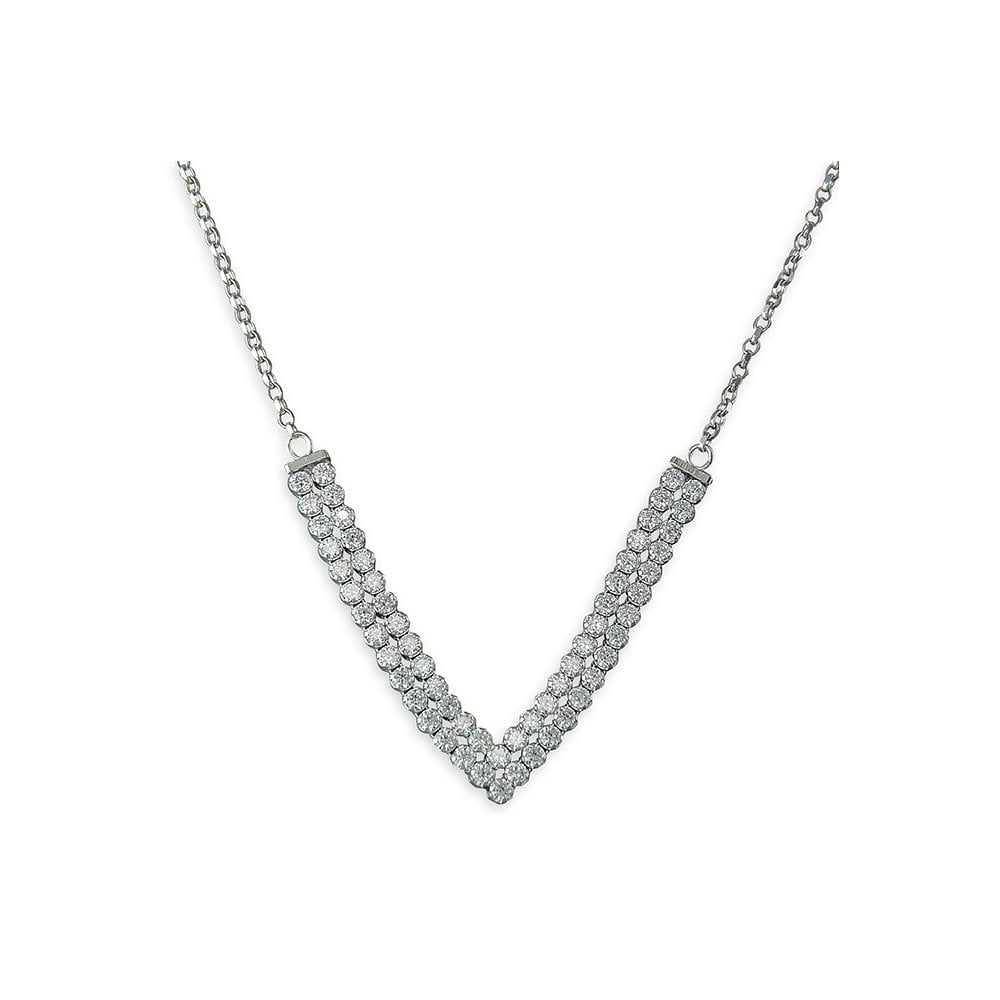 STERLING SILVER CUBIC ZIRCONIA VEE SHAPED NECKLACE