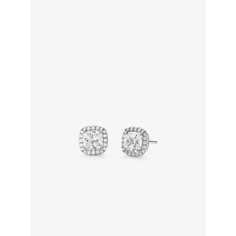 STERLING SILVER CUSHION SET ZIRCONIA STUD EARRINGS