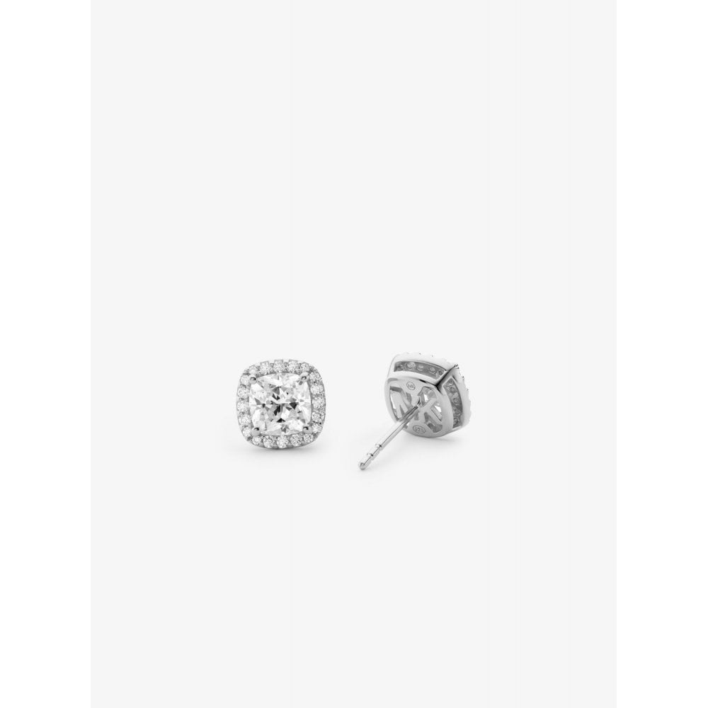 STERLING SILVER CUSHION SET ZIRCONIA STUD EARRINGS