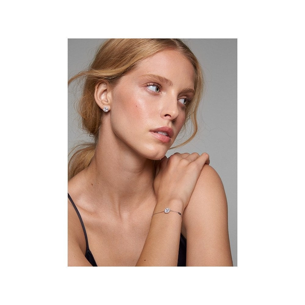 STERLING SILVER CUSHION SET ZIRCONIA STUD EARRINGS