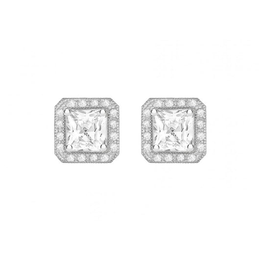 STERLING SILVER CZ SQUARE STUD EARRINGS WITH RHODIUM FINISH