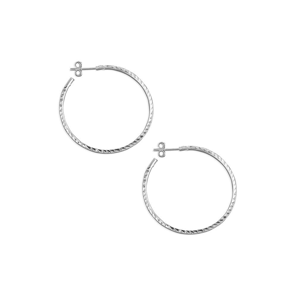 STERLING SILVER DIAMOND CUT HOOP EARRINGS