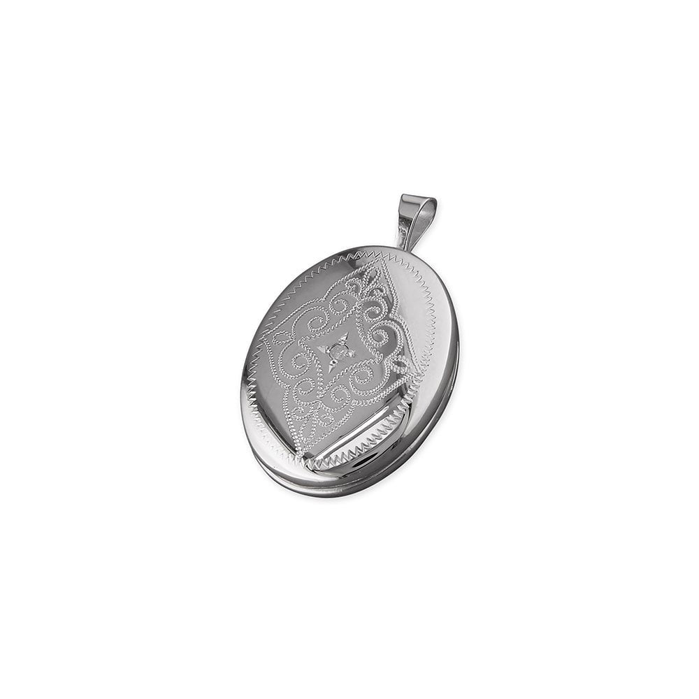 STERLING SILVER DIAMOND OVAL LOCKET 