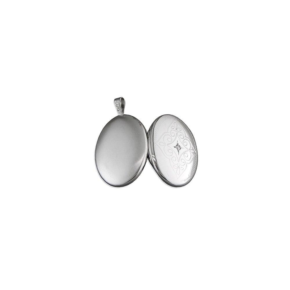 STERLING SILVER DIAMOND OVAL LOCKET 