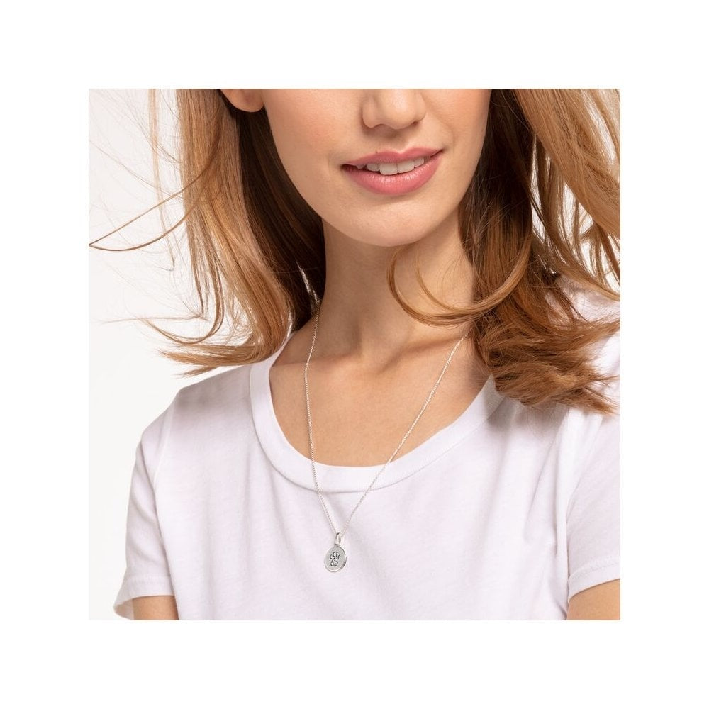 STERLING SILVER DISC CHARM PENDANT WITH CUBIC ZIRCONIA CAT PAW ON THE FRONT