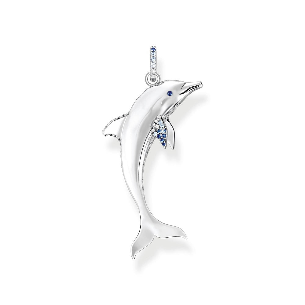 STERLING SILVER DOLPHIN PENDANT WITH CLEAR & BLUE ZIRCONIA DETAIL