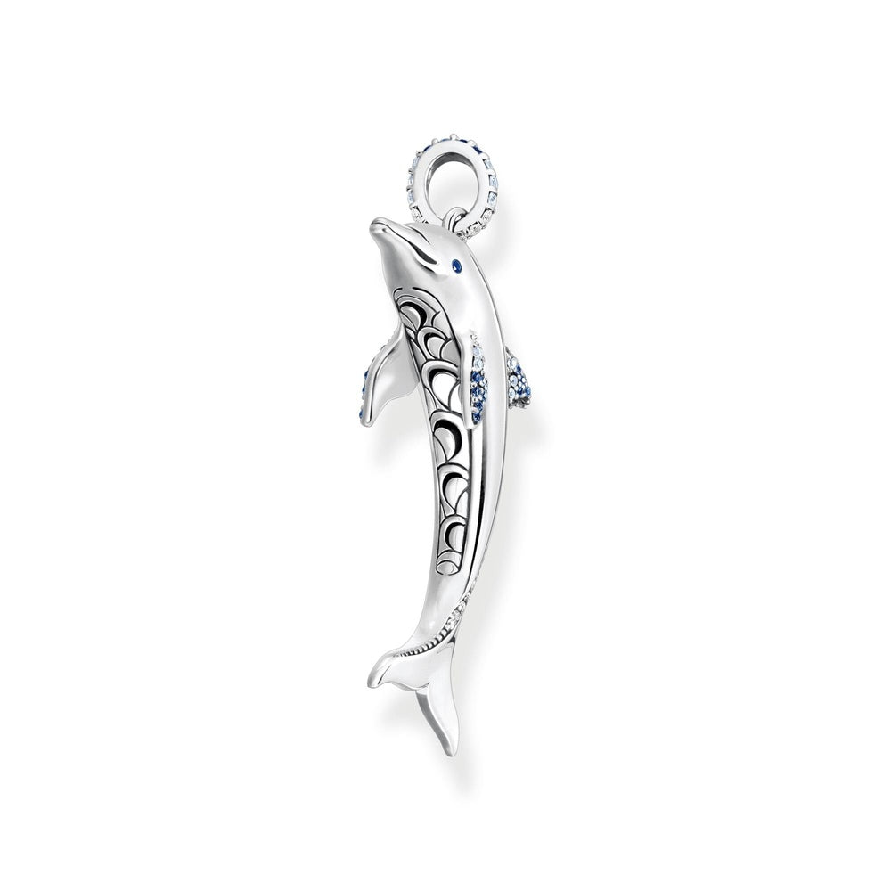STERLING SILVER DOLPHIN PENDANT WITH CLEAR & BLUE ZIRCONIA DETAIL