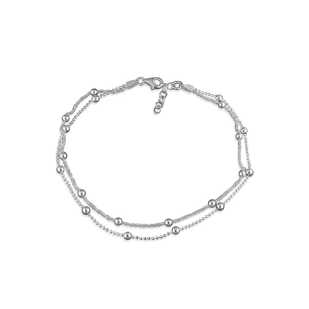 STERLING SILVER DOUBLE BEADED CHAIN ANKLE BRACELET