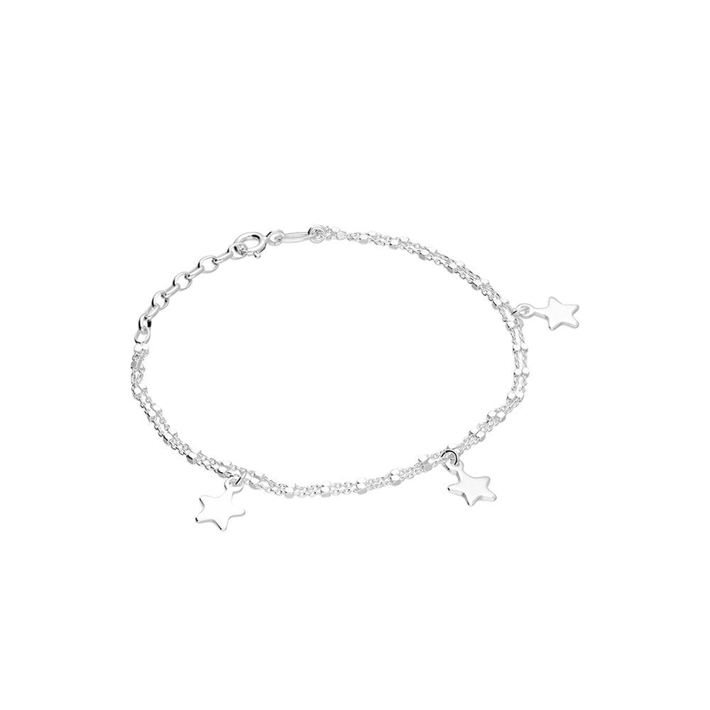 STERLING SILVER DOUBLE CHAIN 3-STAR BRACELET