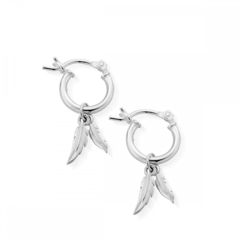 STERLING SILVER DOUBLE FEATHER HOOP EARRINGS
