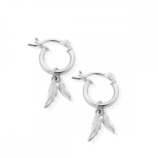 STERLING SILVER DOUBLE FEATHER HOOP EARRINGS