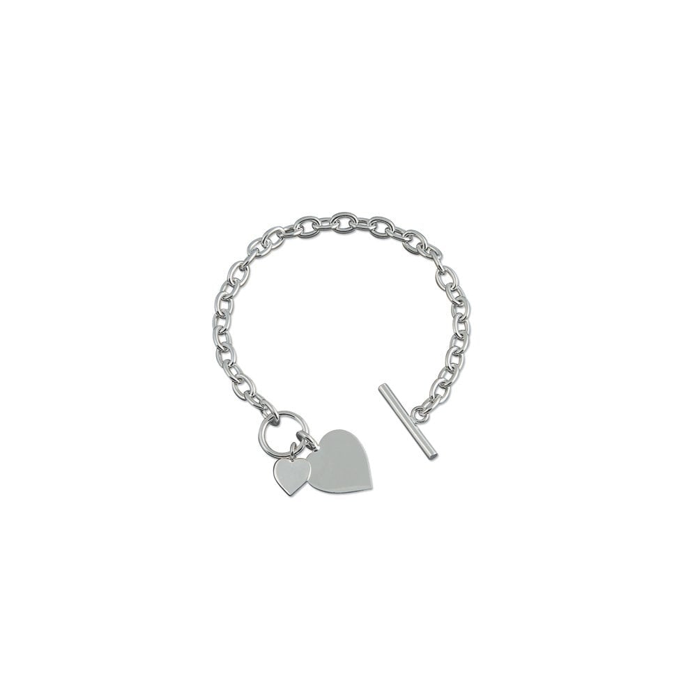 STERLING SILVER DOUBLE HEART & T-BAR BRACELET