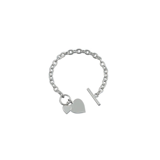 STERLING SILVER DOUBLE HEART & T-BAR BRACELET