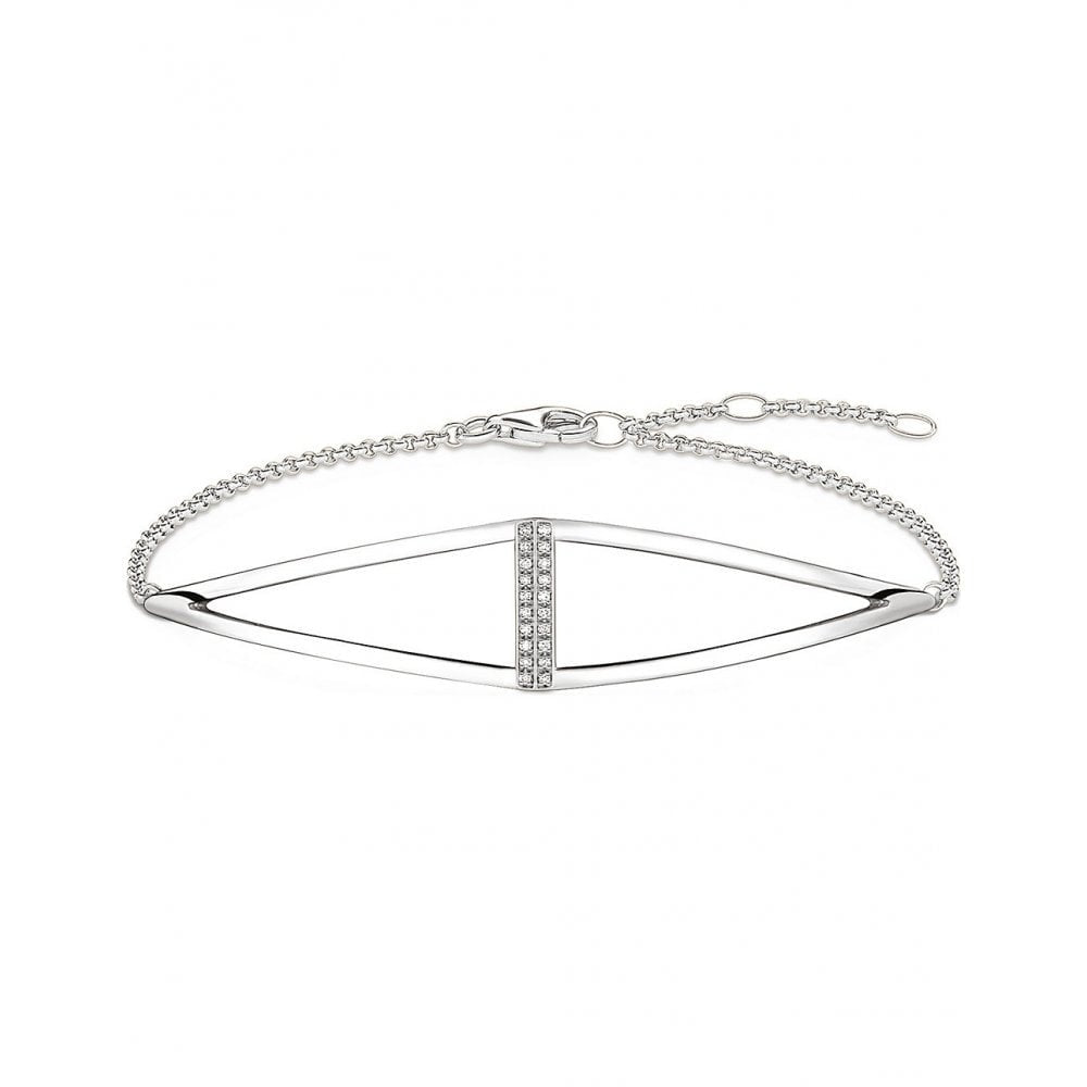 STERLING SILVER DOUBLE TRIANGLE SHAPE BRACELET WITH DIAMOND