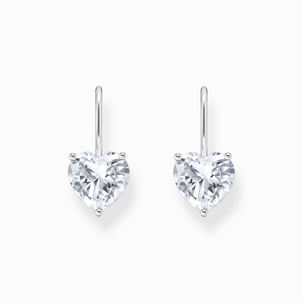 STERLING SILVER DROP EARRINGS WITH HEART-SHAPED ZIRCONIA