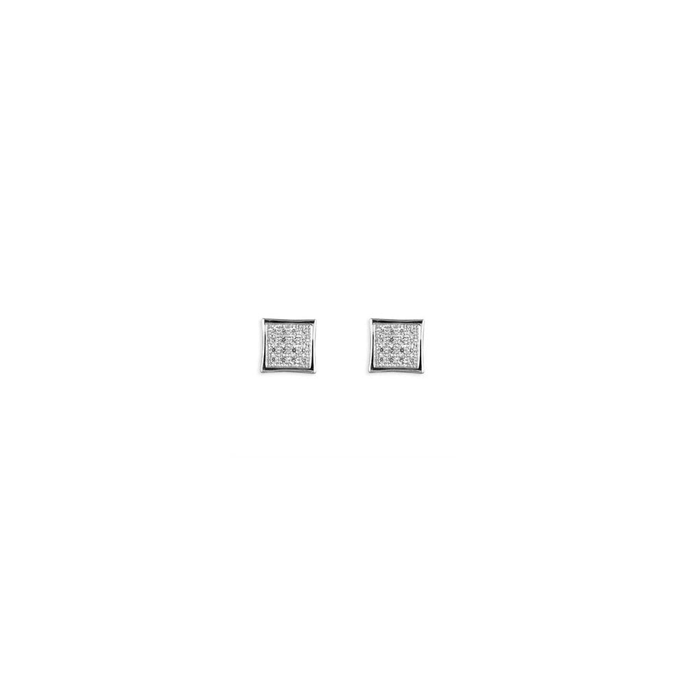 STERLING SILVER EDGED MICRO-SET CUBI ZIRCONIA SQUARE STUD EARRINGS