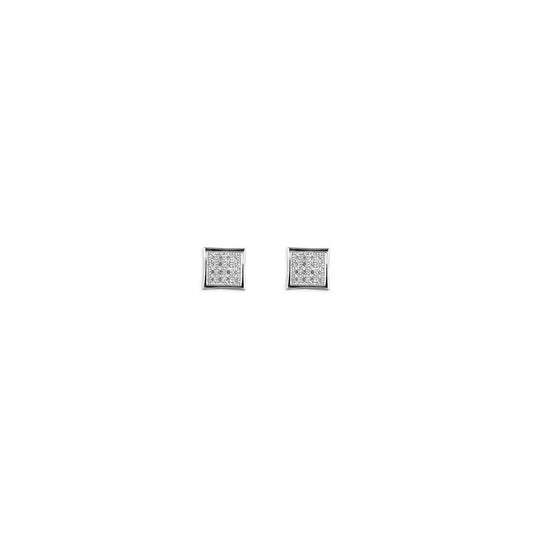 STERLING SILVER EDGED MICRO-SET CUBI ZIRCONIA SQUARE STUD EARRINGS