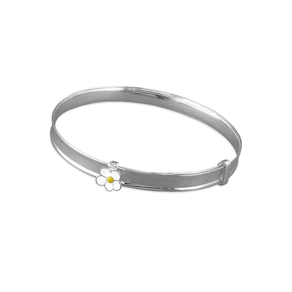 STERLING SILVER ENAMEL DAISY EXPANDING BABY BANGLE