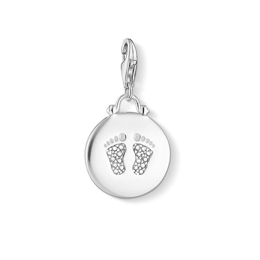 STERLING SILVER ENGRAVABLE DISC BABY FOOTPRINT CHARM PENDANT
