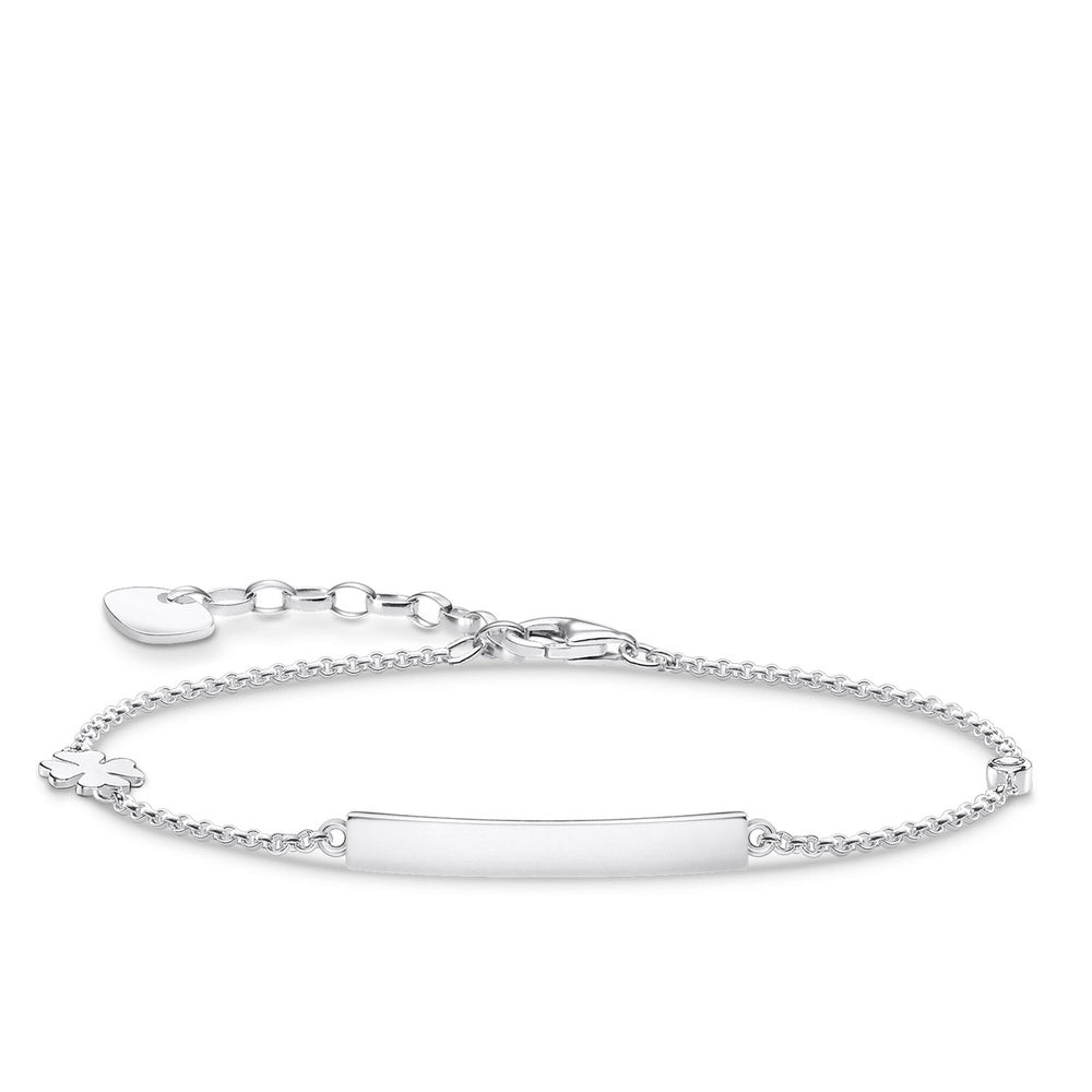 STERLING SILVER ENGRAVABLE IDENTITY BRACELET WITH 4 LEAF CLOVER