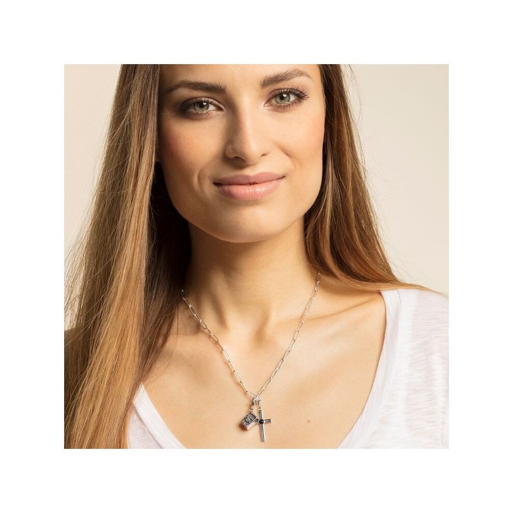 STERLING SILVER ETHNIC CROSS CHARM PENDANT WITH ONYX STONE IN THE CENTRE