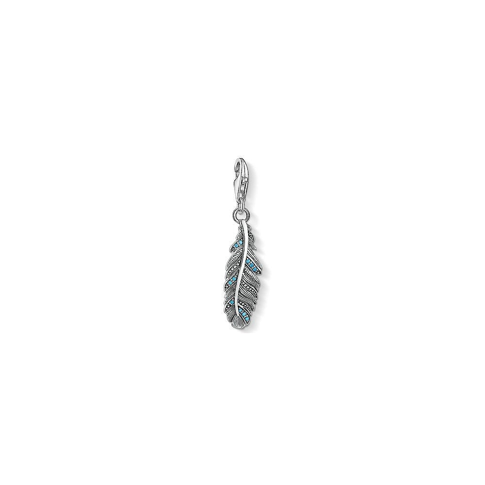 STERLING SILVER FEATHER CHARM PENDANT WITH TURQUOISE STONES