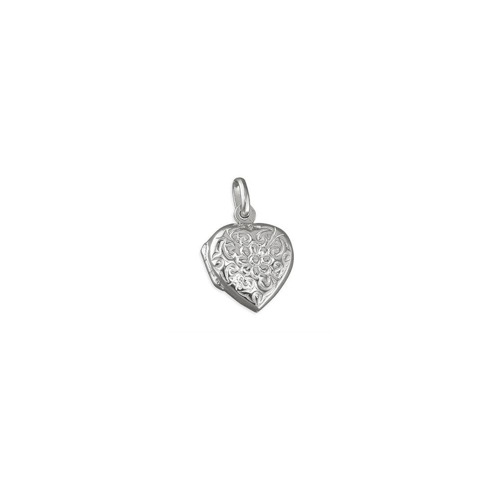 STERLING SILVER FLOWER-EMBOSSED HEART LOCKET 