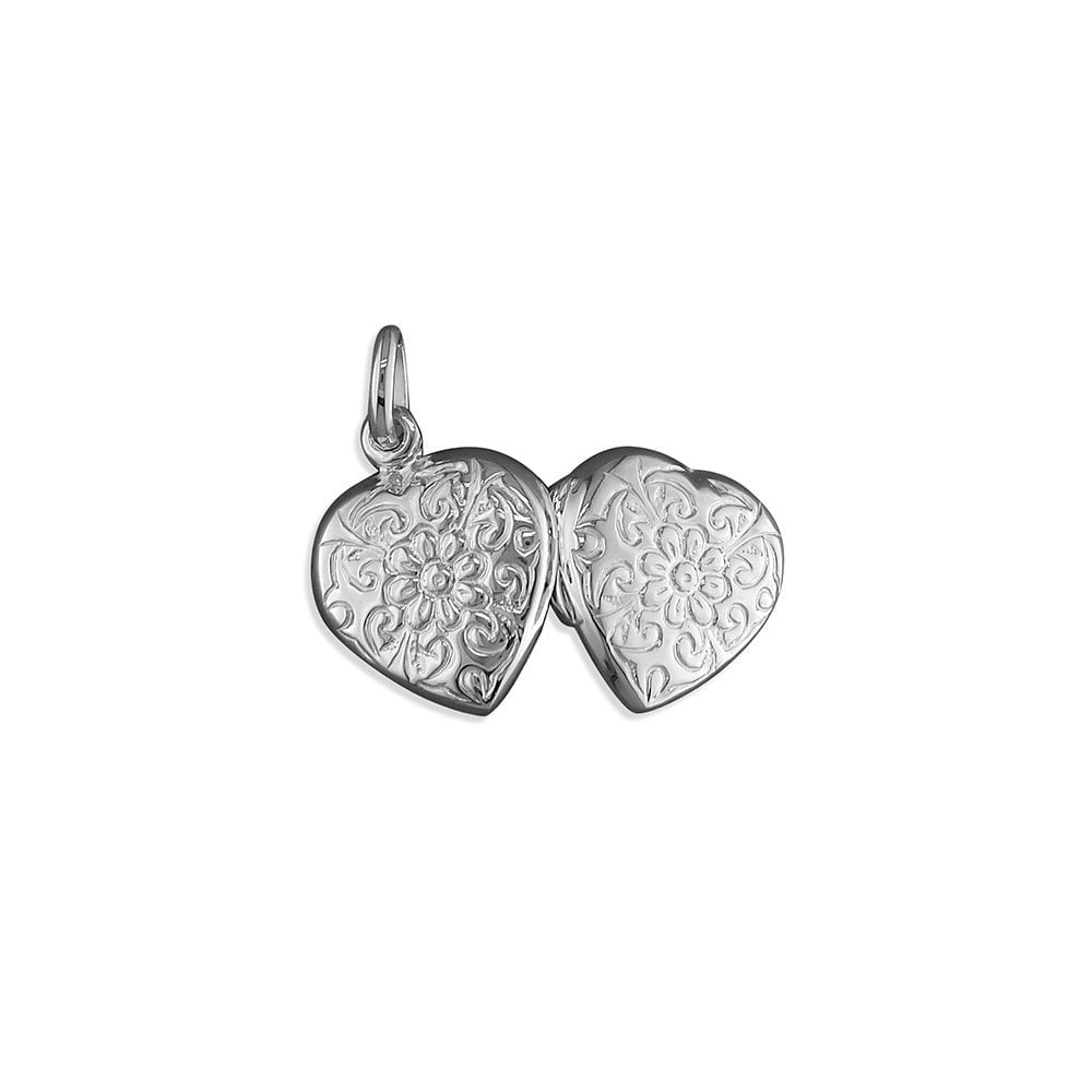 STERLING SILVER FLOWER-EMBOSSED HEART LOCKET 