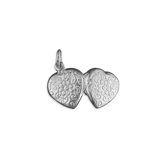 STERLING SILVER FLOWER-EMBOSSED HEART LOCKET 