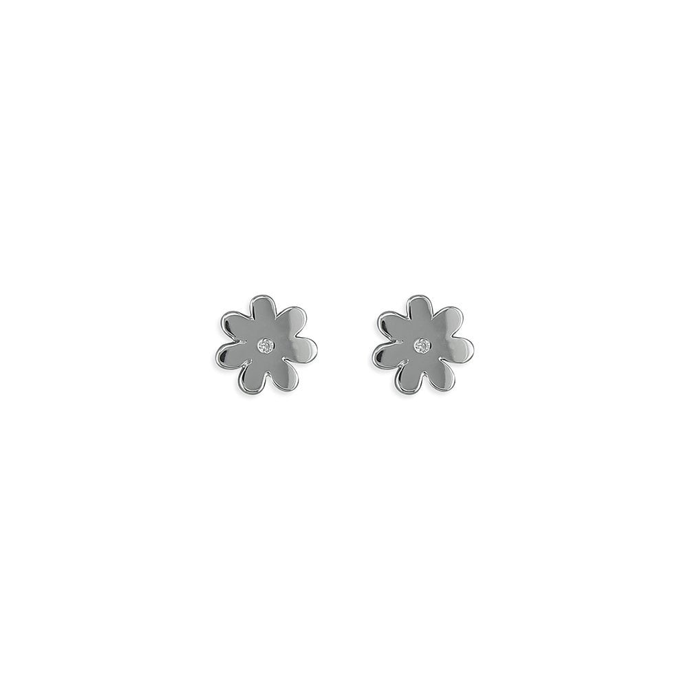 STERLING SILVER FLOWER STUD EARRINGS WITH CZ