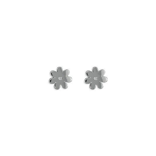 STERLING SILVER FLOWER STUD EARRINGS WITH CZ