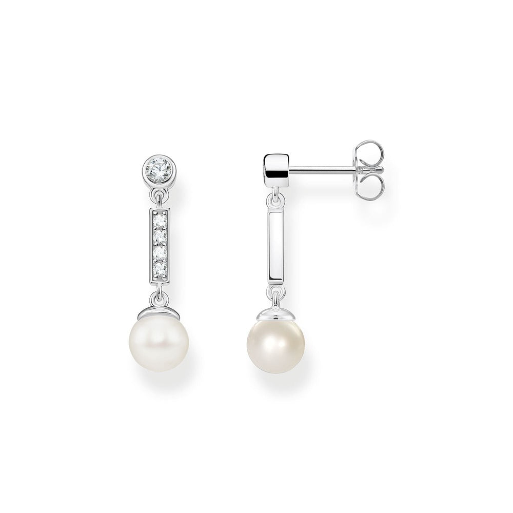 STERLING SILVER FRESH WATER PEARL & ZIRCONIA DROP EARRINGS