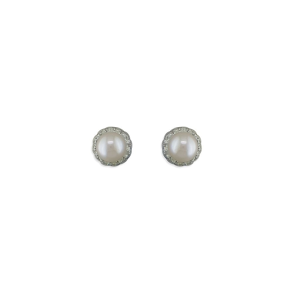 STERLING SILVER FRESHWATER PEARL & CUBIC ZIRCONIA STUD EARRINGS