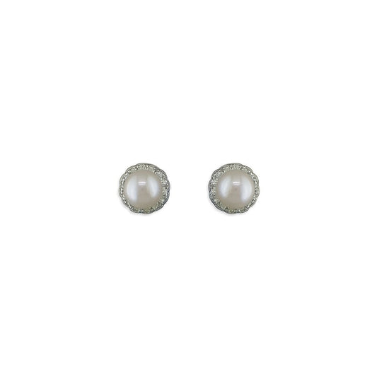 STERLING SILVER FRESHWATER PEARL & CUBIC ZIRCONIA STUD EARRINGS