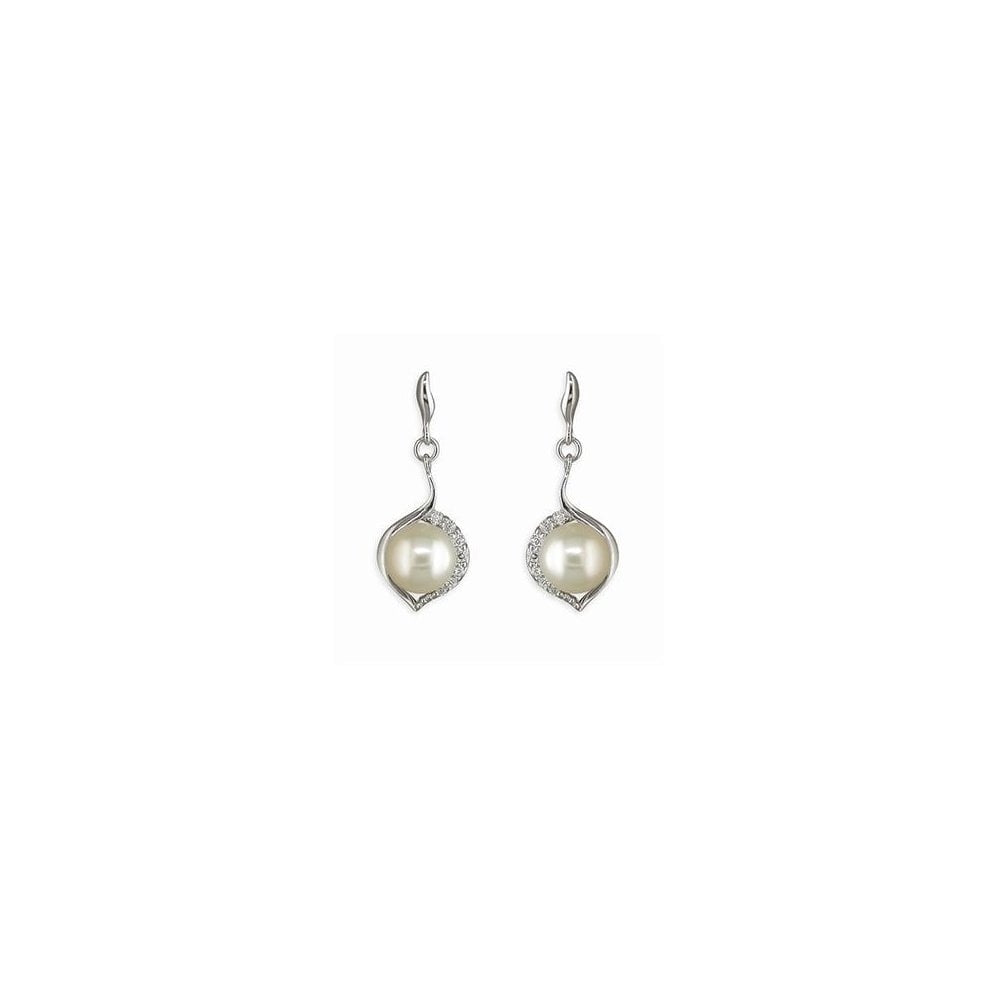 STERLING SILVER FRESHWATER PEARL IN CUBIC ZIRCONIA FRAME DROP EARRINGS