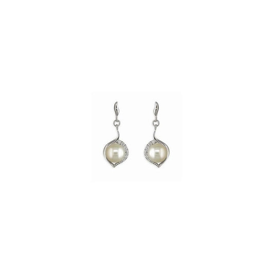 STERLING SILVER FRESHWATER PEARL IN CUBIC ZIRCONIA FRAME DROP EARRINGS
