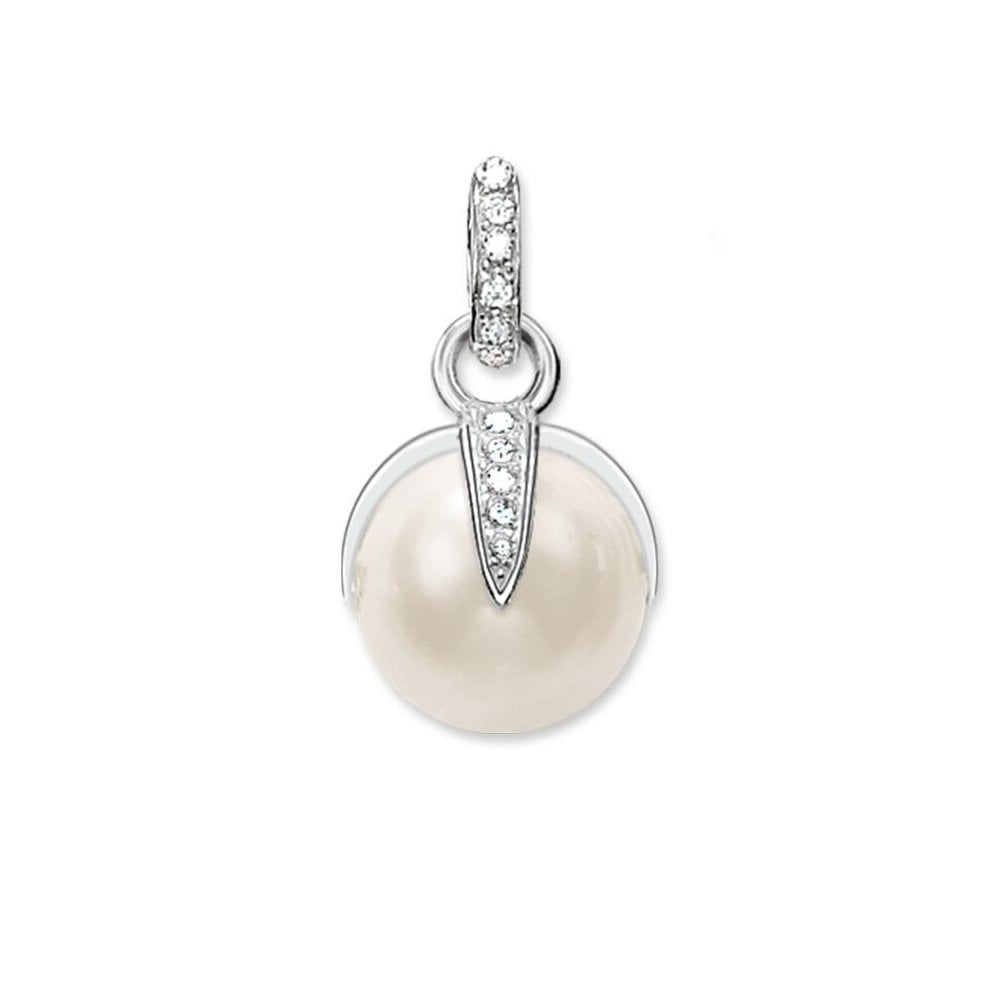 STERLING SILVER FRESHWATER PEARL PENDANT WITH A CUBIC ZIRCONIA FLOWER SHAPED SETTING