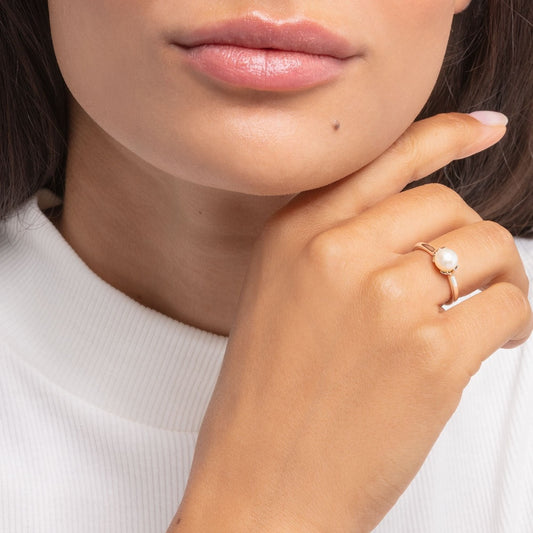 STERLING SILVER FRESHWATER PEARL RING WITH STARS