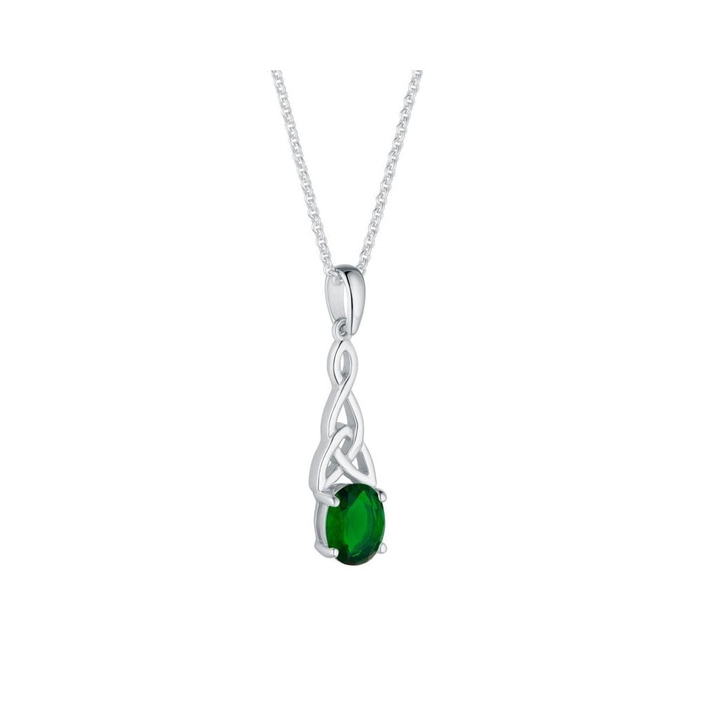 STERLING SILVER GREEN CZ TRINITY KNOT NECKLACE