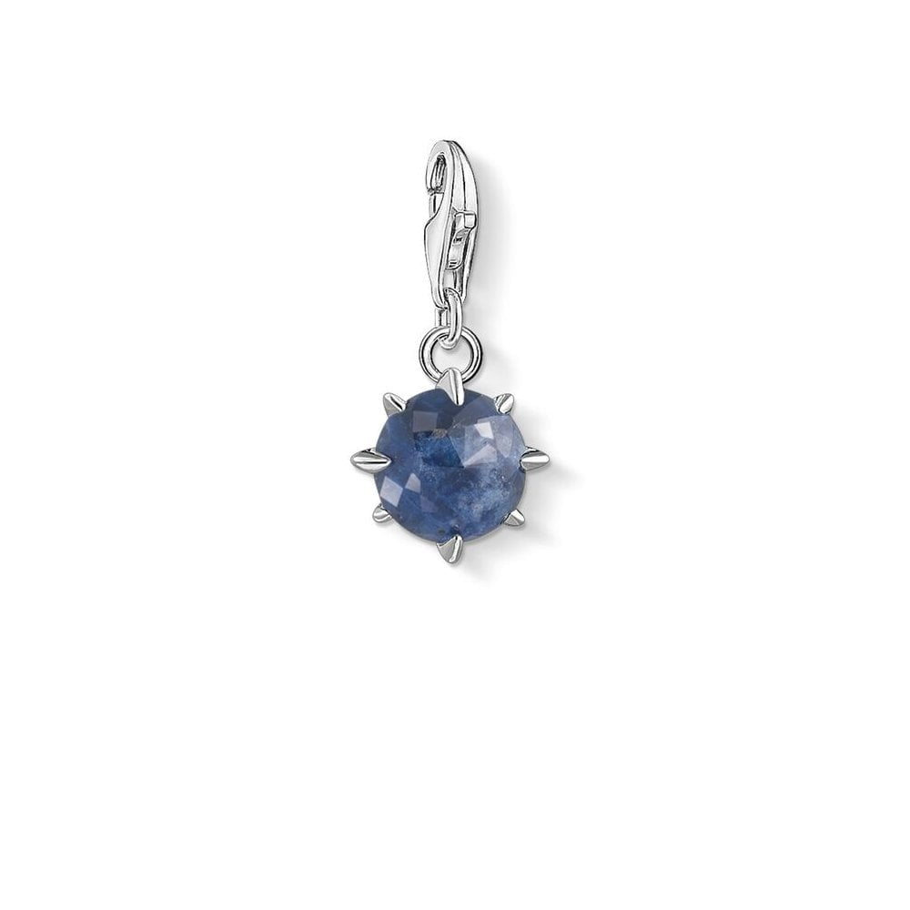 STERLING SILVER HAND-CUT DARK BLUE SEPTEMBER BIRTHSTONE CHARM PENDANT SET IN STAR SHAPE CLAWS WITH CZ ON THE BACK