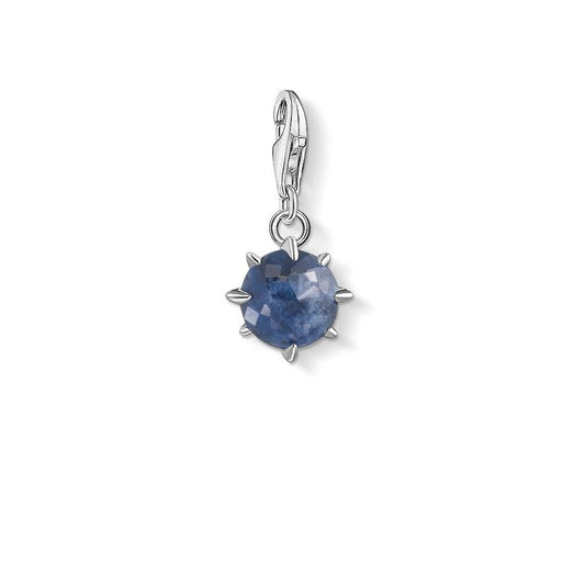 STERLING SILVER HAND-CUT DARK BLUE SEPTEMBER BIRTHSTONE CHARM PENDANT SET IN STAR SHAPE CLAWS WITH CZ ON THE BACK