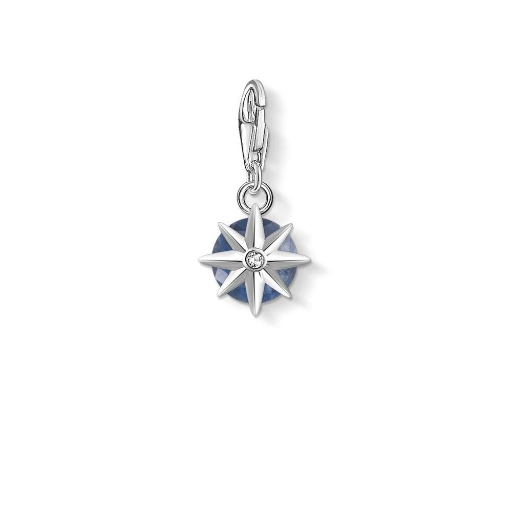 STERLING SILVER HAND-CUT DARK BLUE SEPTEMBER BIRTHSTONE CHARM PENDANT SET IN STAR SHAPE CLAWS WITH CZ ON THE BACK
