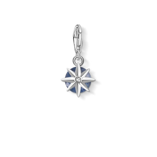 STERLING SILVER HAND-CUT DARK BLUE SEPTEMBER BIRTHSTONE CHARM PENDANT SET IN STAR SHAPE CLAWS WITH CZ ON THE BACK