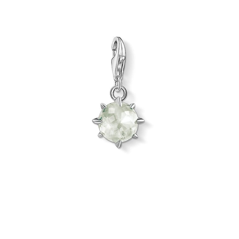 STERLING SILVER HAND-CUT LIGHT GREEN AUGUST BIRTHSTONE CHARM PENDANT SET IN STAR SHAPE CLAWS WITH CZ ON THE BACK