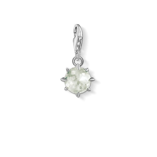 STERLING SILVER HAND-CUT LIGHT GREEN AUGUST BIRTHSTONE CHARM PENDANT SET IN STAR SHAPE CLAWS WITH CZ ON THE BACK