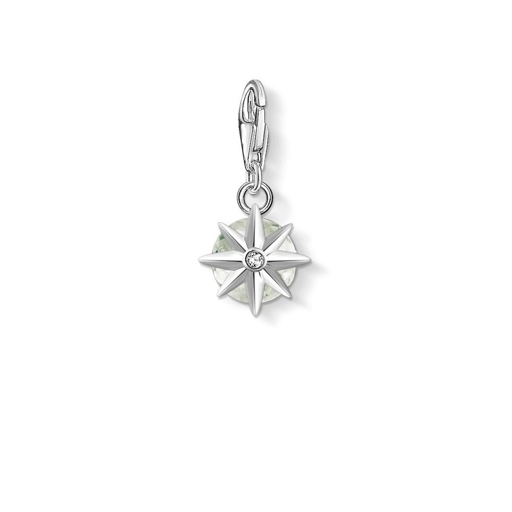 STERLING SILVER HAND-CUT LIGHT GREEN AUGUST BIRTHSTONE CHARM PENDANT SET IN STAR SHAPE CLAWS WITH CZ ON THE BACK